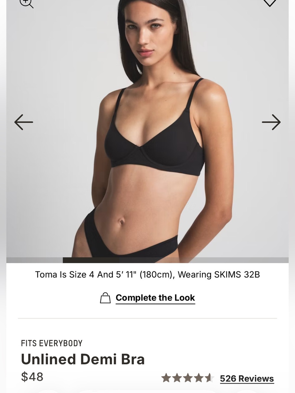 SKIMS Fits Everybody Unlined Demi Bra 32D Onyx Black New W Tags!!